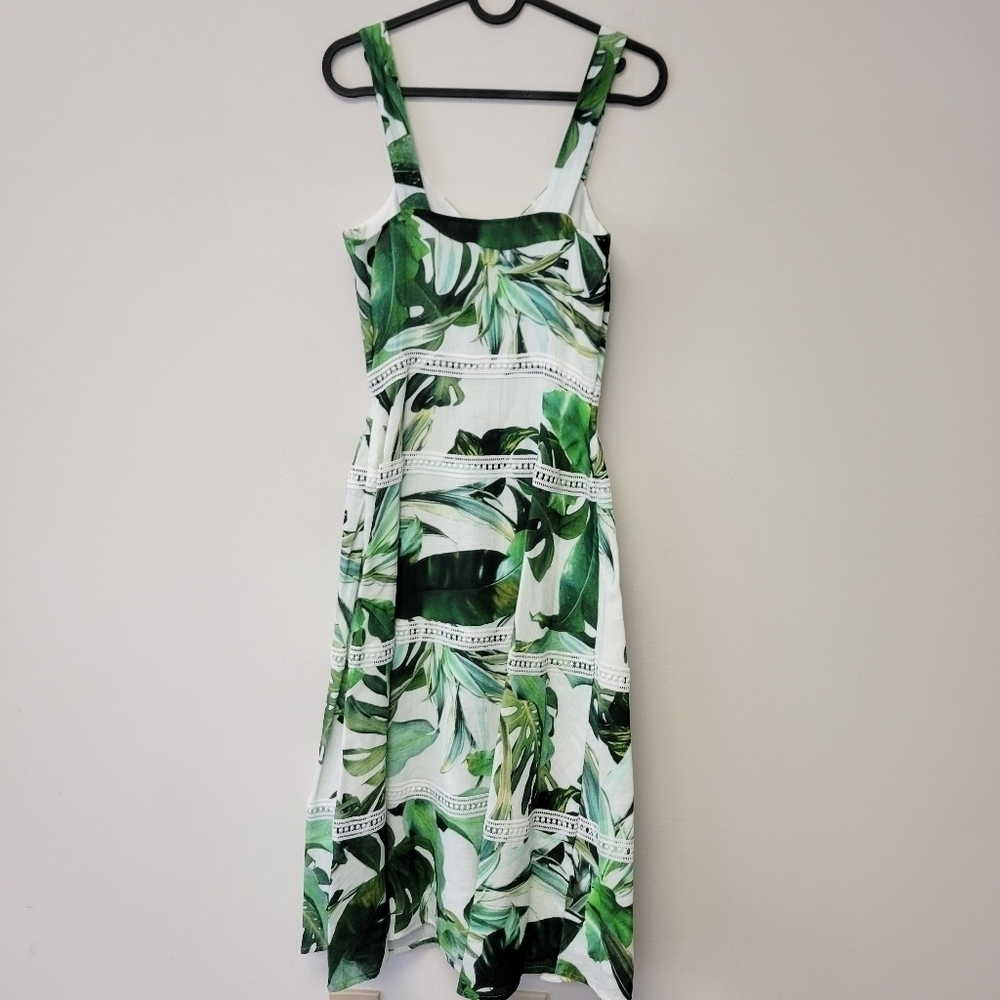 Gianni Bini Monica Palm Leaves Cotton midi dress Ivory Green 0 - Picture 4 of 11